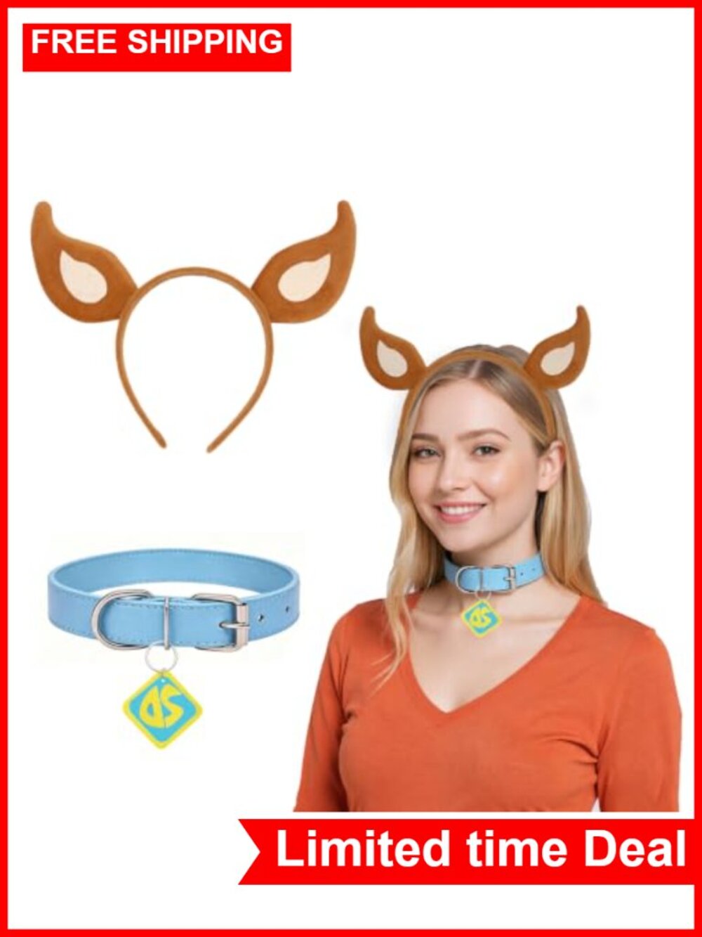 Dog Cosplay Costume Accessory Set Headband Collar SD Tag Halloween